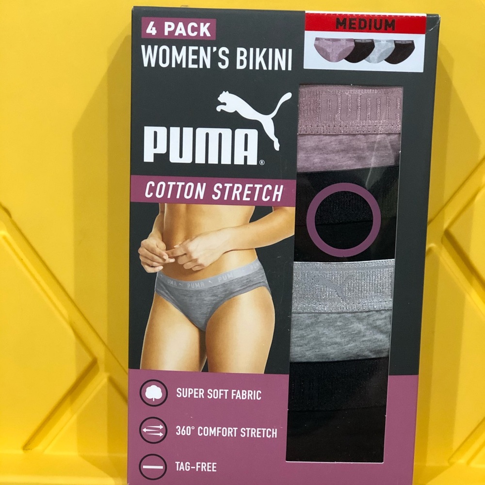 Puma Ladies' Cotton Stretch Bikini, 4-pack M S L‎